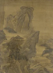 Misty River och Layered Cliffs, Ming-dynastin (bläck och färg på siden)